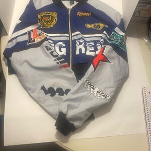 Blue and Gray cropped half Racing Jacket